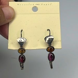 NWT - Sterling Silver Earrings with Yellow & Maroon Stones
